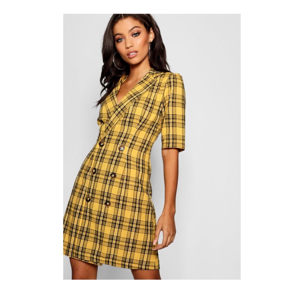 Yellow plaid blazer dress